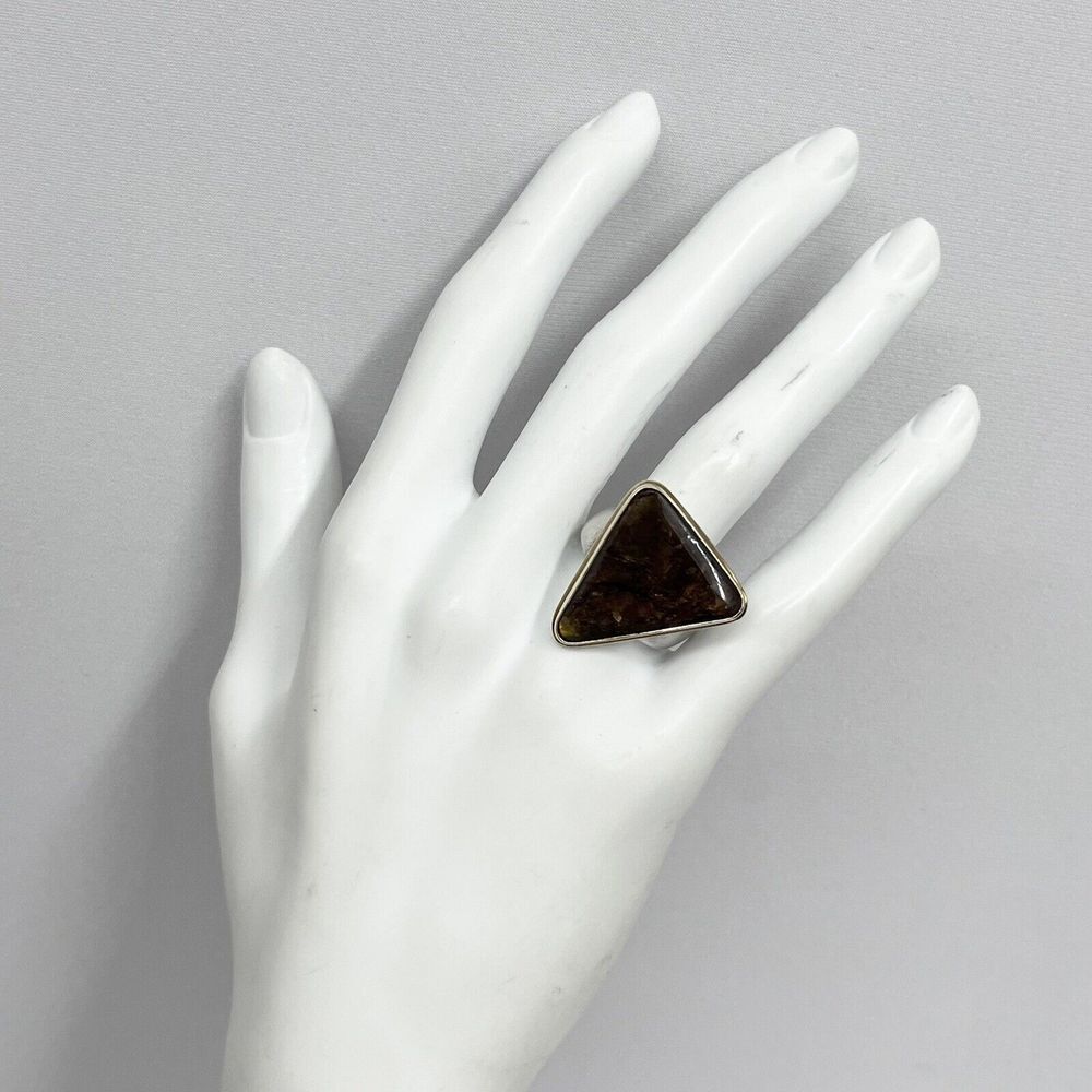 Steven Battelle Sterling 18K‎ Gold Ring Triangle Shape Bloodstone 12 Grams 8 1/2